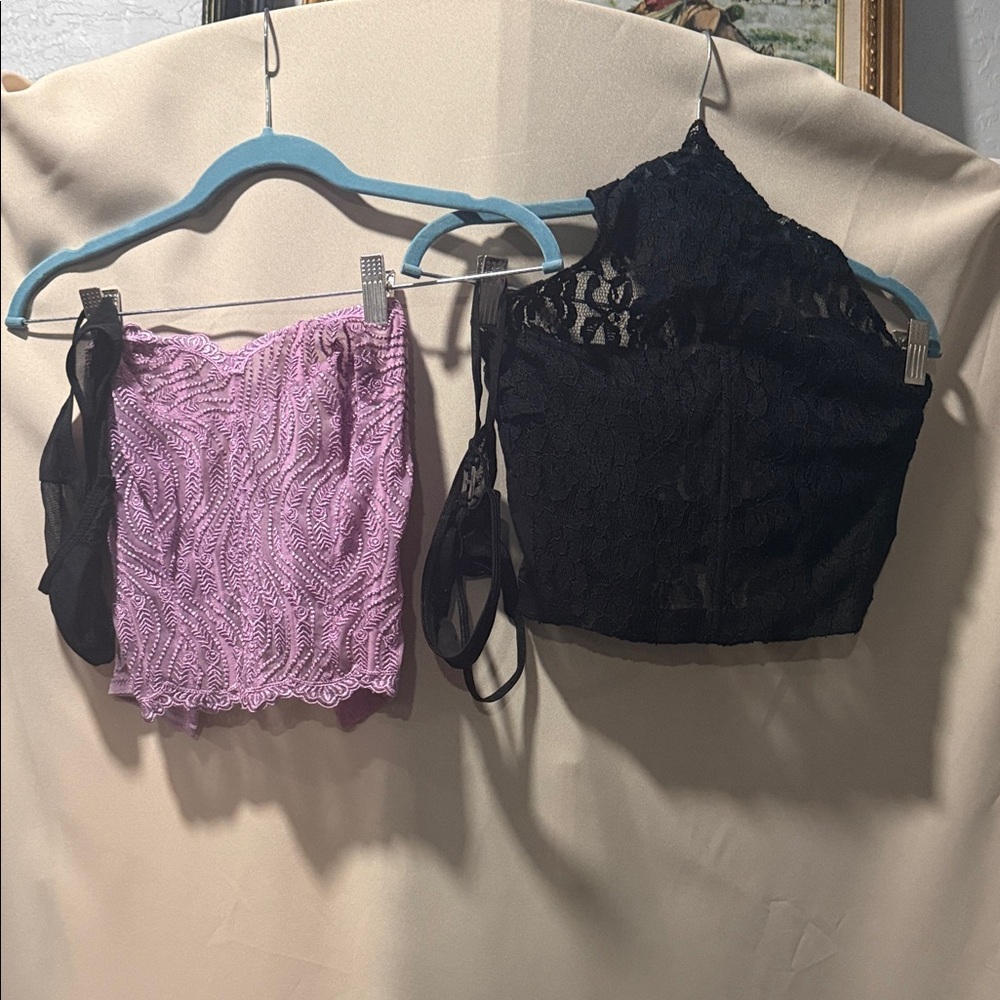 Lace Crop Tops - Lavender & Black